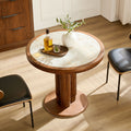GDFStudio Antheia Mid-Century Round Dining Table with Sintered Stone Tabletop, Walnut