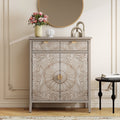 GDFStudio Cleta 31.5'' Rustic Hand-Carved Storage Cabinet with 2 Drawers and 2 Doors, Natural