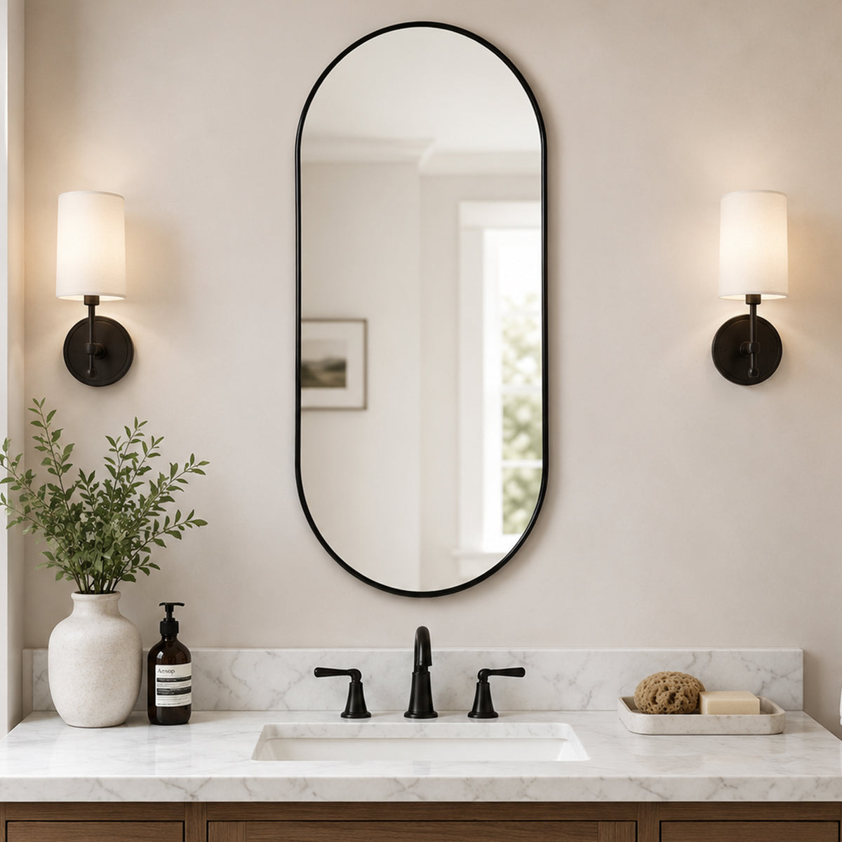 GDFStudio 18X40'' Pax Modern Oval Frame Mirror, Black