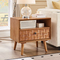GDFStudio Evan Mid-Century Modern 22" Nightstand with Carved Geometric Drawer, Golden Oak