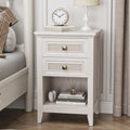 GDFStudio Lizzie Boho Farmhouse Nightstand with 2 Rattan Drawers and Open Storage Shelf, White