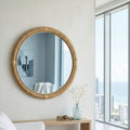 GDFStudio Lira Bohemian 32 Inch Woven Rattan Round Wall Mirror, Brown