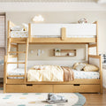 GDFStudio Aspen Solid Wood Bunk Bed with Storage Drawers, Full Guardrails and Anti-Slip Staircase, White/Natural, Twin over Full