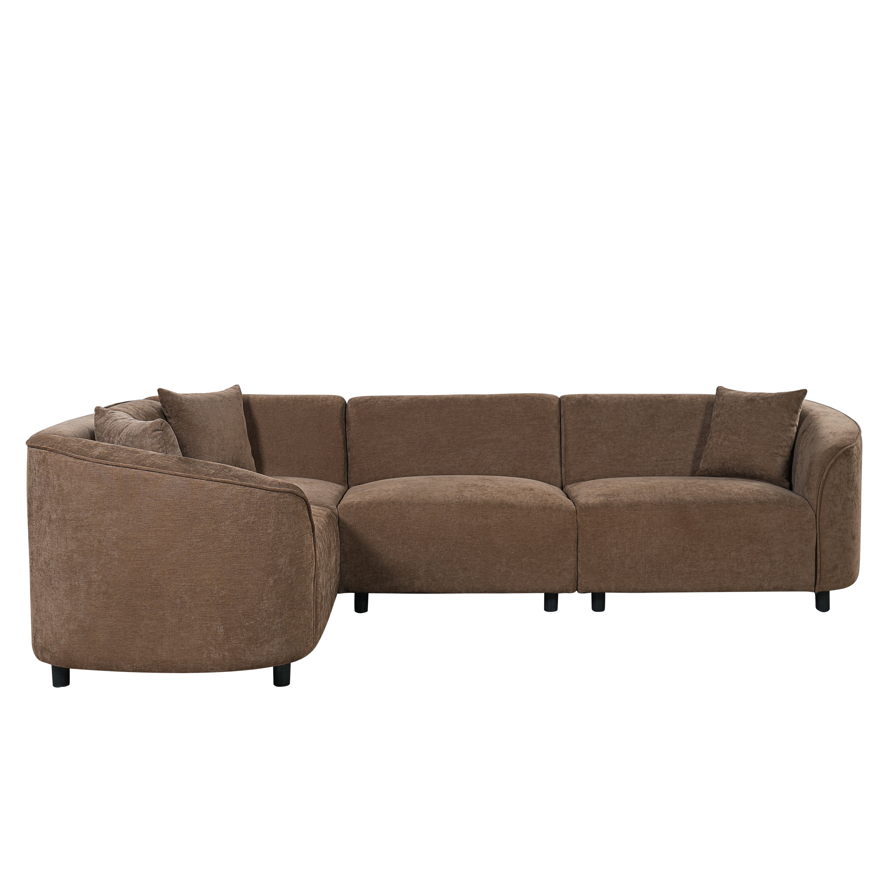 Christopher Knight Home Oakmont 104" L-Shaped Wooden Linen Sectional Sofa with Curved Design, Brown
