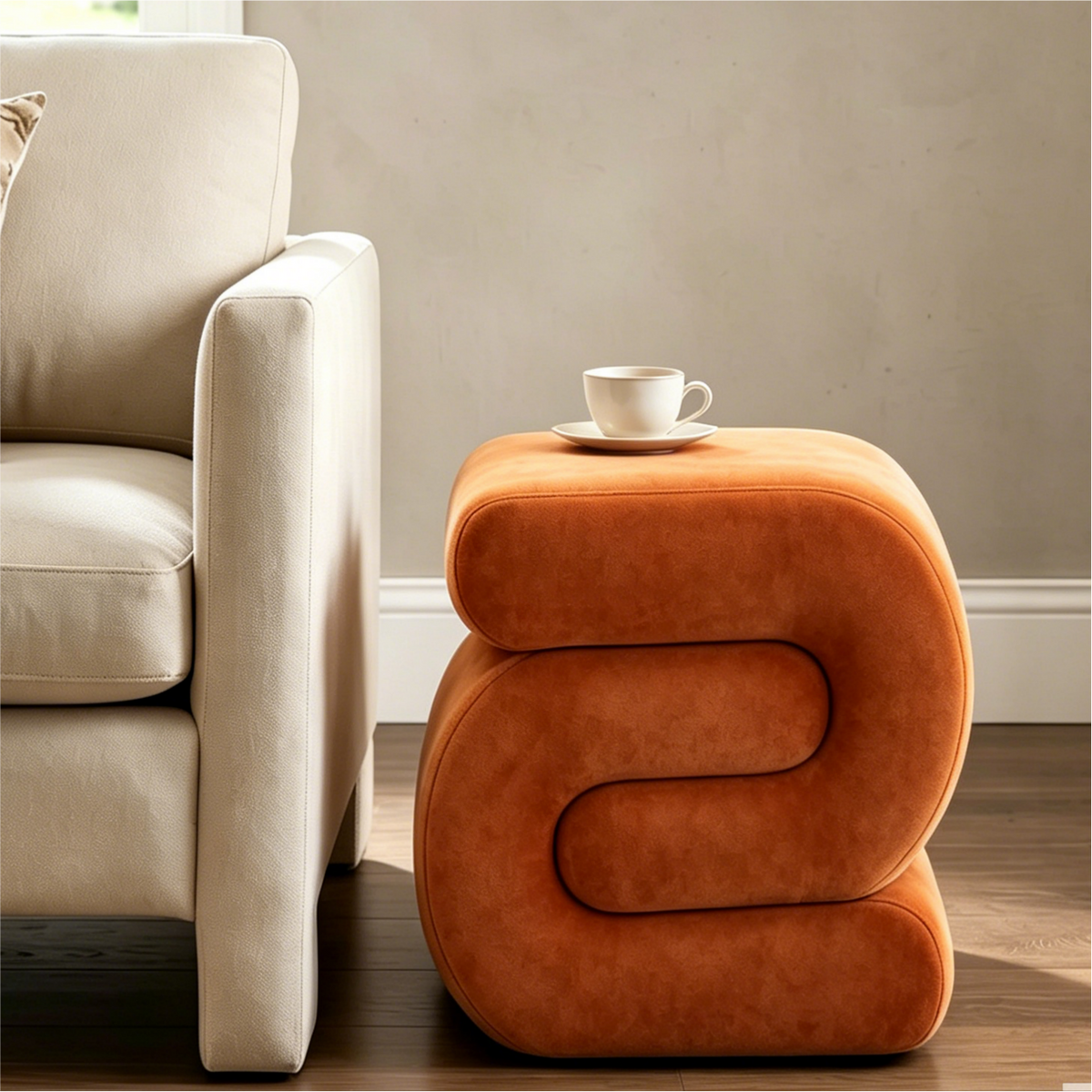 GDFStudio Mina 20  Velvet Upholstered Wood S-Shape Ottoman,Orange