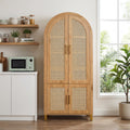 GDFStudio Thornfield Modern 71" Tall Arched Cabinet with Racks, Rattan Doors and Adjustable Shelves, Oak