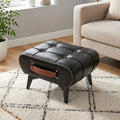 GDFStudio Jeffrey Rectangular Faux Leather Tufted Storage Ottoman with Metal Legs, Black