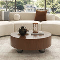 GDFStudio Ceto Mid-Century Modern 2-Drawer Wooden Round Coffee Table, Walnut