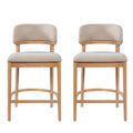 Christopher Knight Home August Modern Rubberwood Upholstered Counter Stools with Curved Back (Set of 2), Beige/Natural