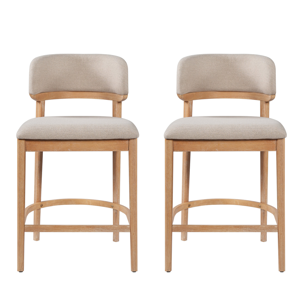 Christopher Knight Home August Modern Rubberwood Upholstered Counter Stools with Curved Back (Set of 2), Beige/Natural