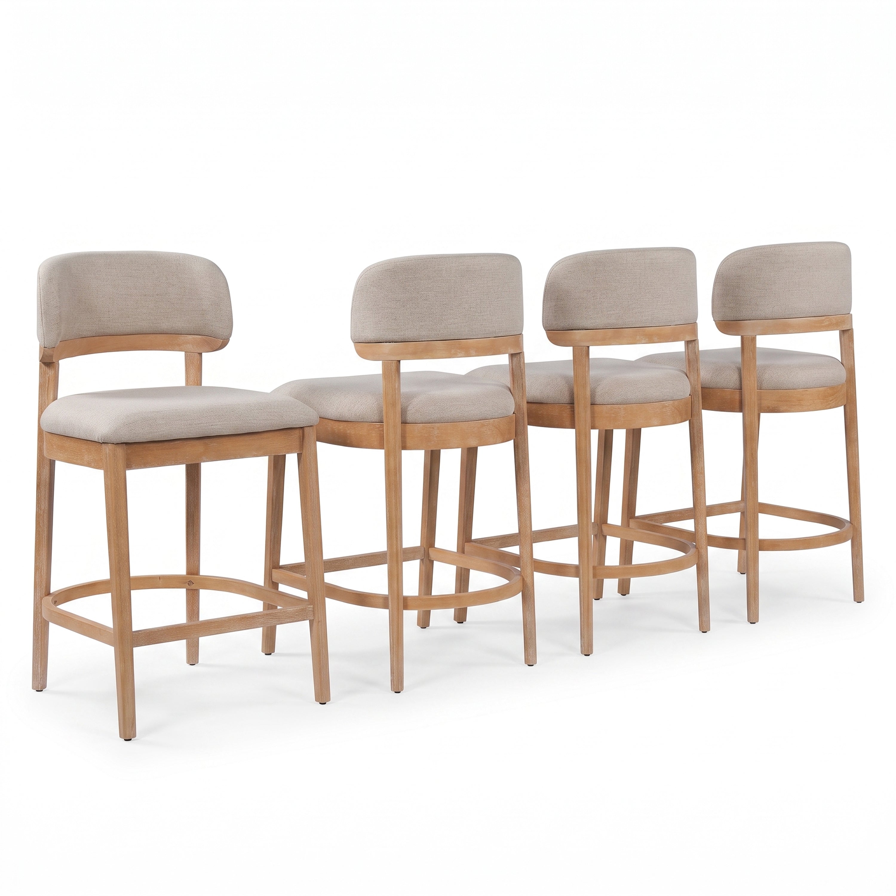 Christopher Knight Home Bennett Modern Rubberwood Upholstered Counter Stools with Curved Back (Set of 4), Beige/Natural