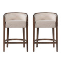 Christopher Knight Home Conrad Modern Rubberwood Upholstered Bar Stools with Barrel Back and Footrest (Set of 2), Beige/Walnut