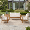 Christopher Knight Home Sienna Patio Coastal 3-Piece Acacia Wood Conversation Set with Woven Rope and Cushions, Teak