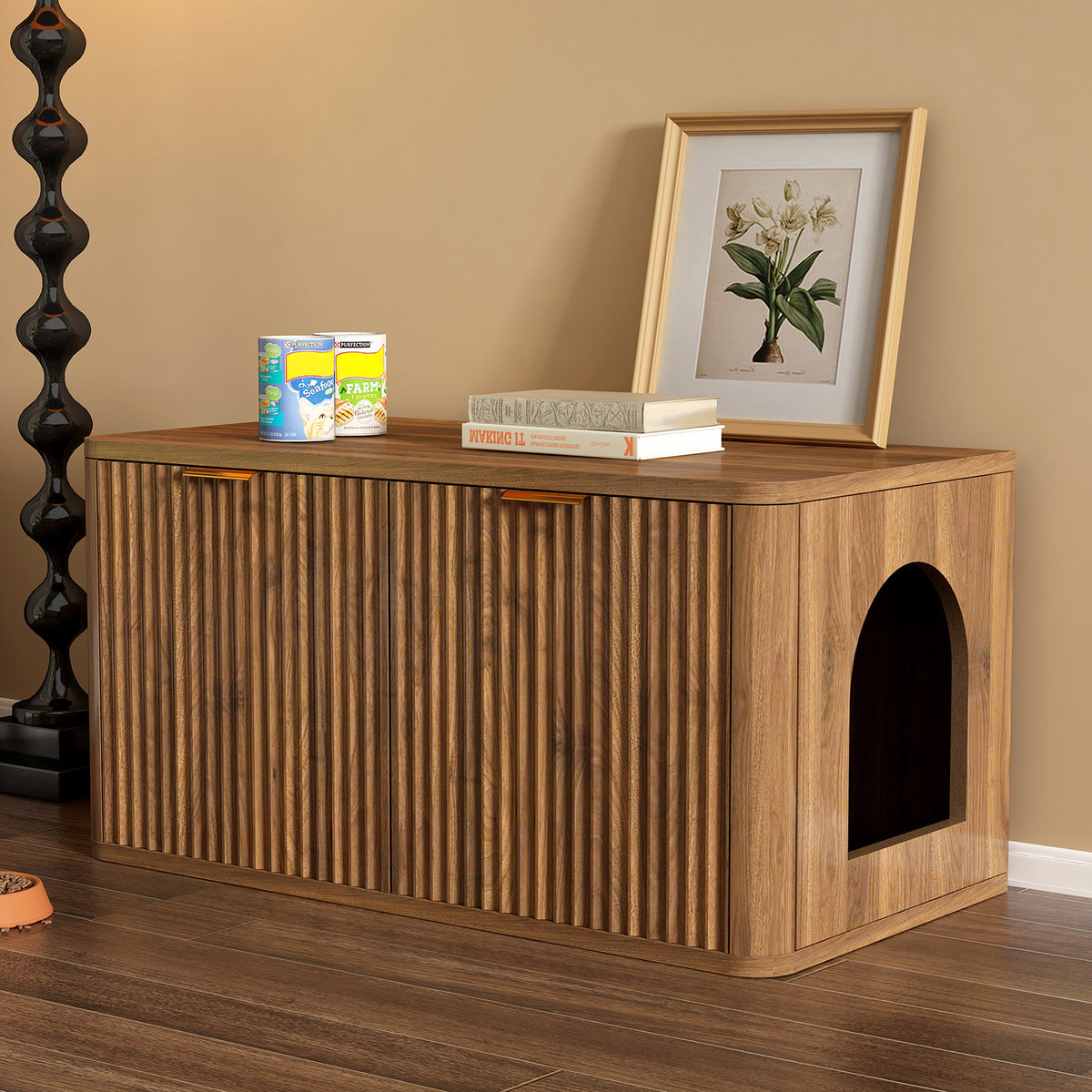 GDFStudio Arabia 31.5  Mid-Century Modern Wood Hidden Cat Litter Box Enclosure, Walnut