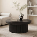 GDFStudio Modern 33.5" Wood Round Coffee Table with Cylindrical Base, Black