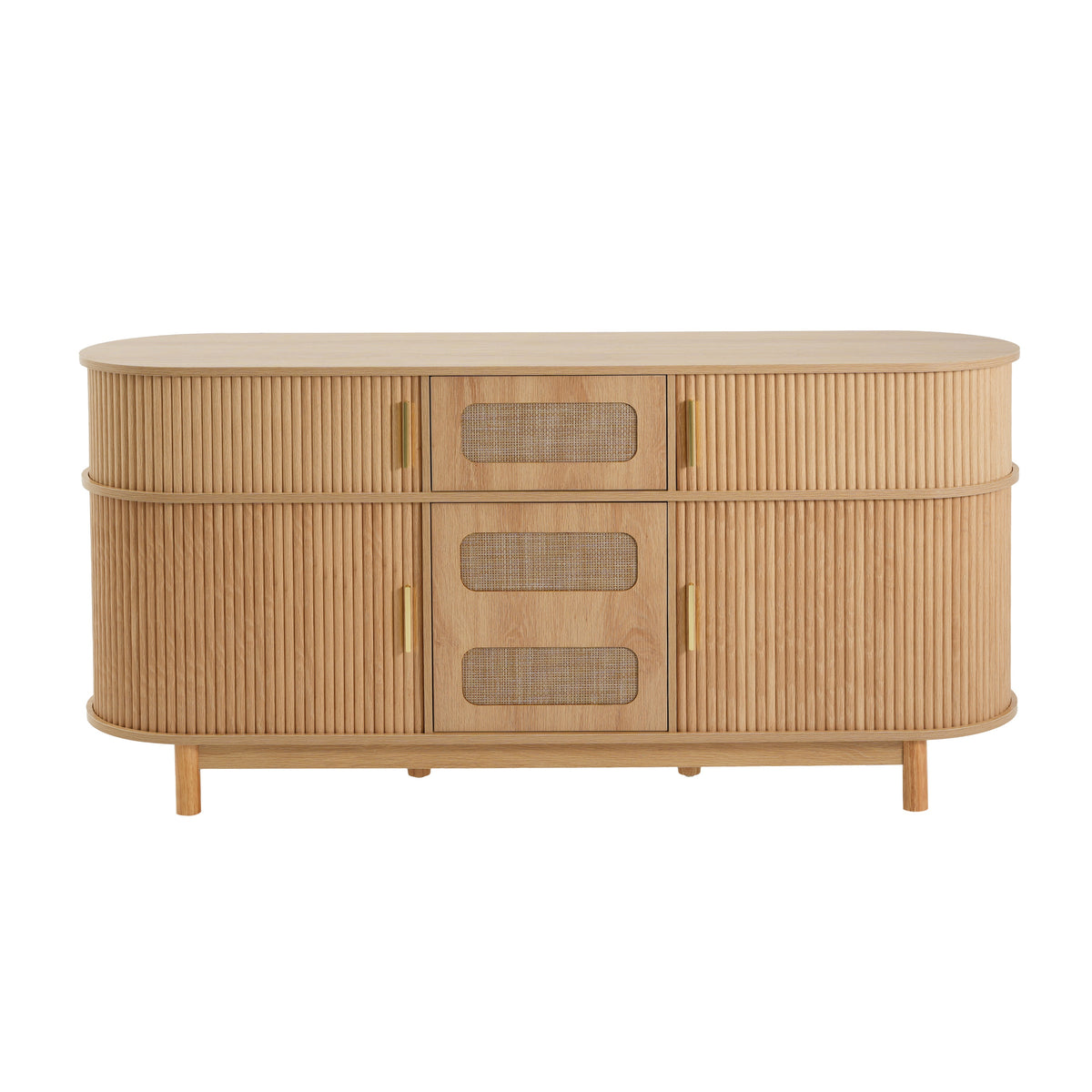 Christopher Knight Home Oliver Modern 60" Wooden Sideboard Cabinet with 4 Doors, Drawer and Rattan Design, Natural