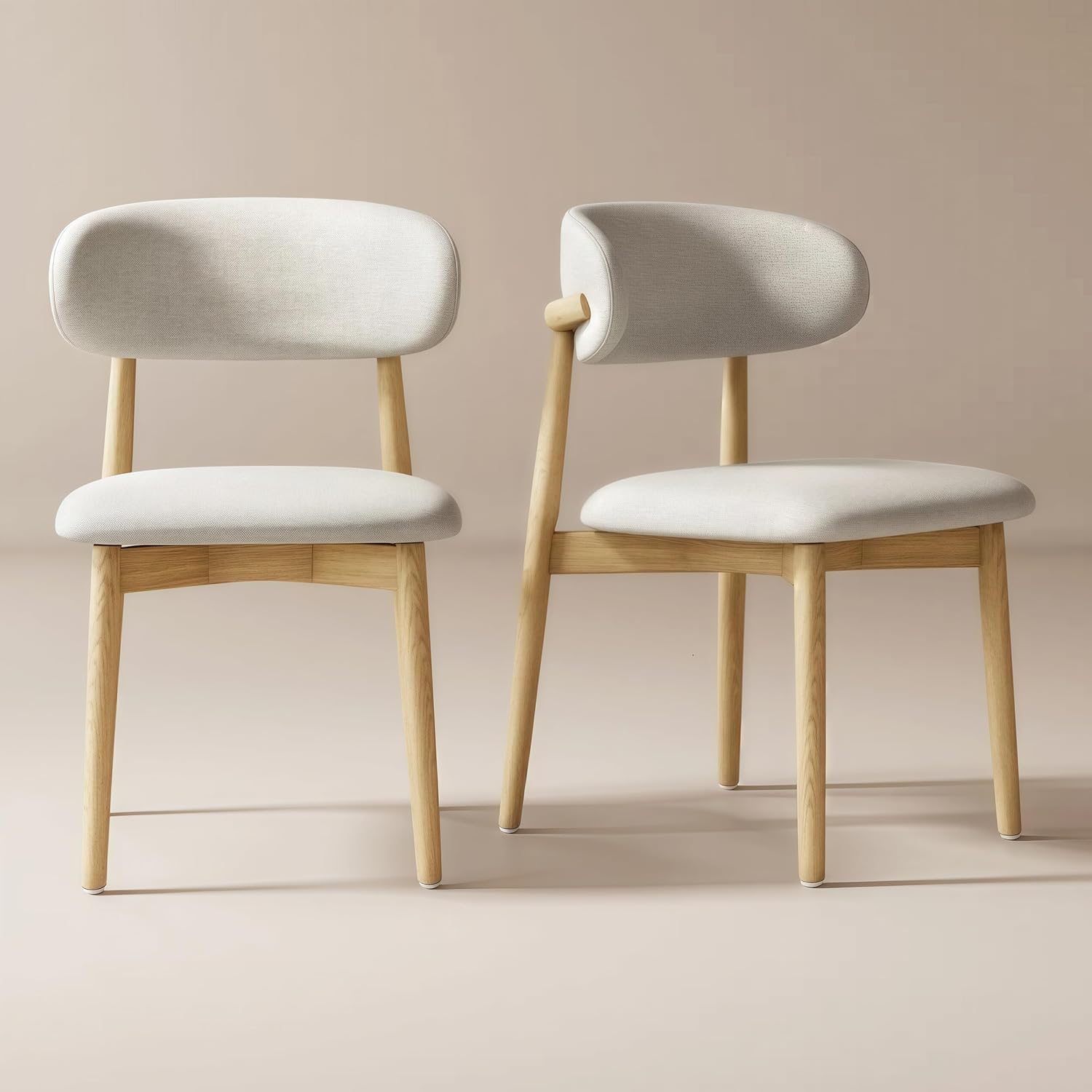 GDFStudio Aniston Mid-Century Modern Upholstered Wood Dining Chair with Curved Backrest (Set of 2), Oak