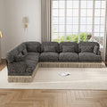 GDFStudio Alke Modular 6 Piece Leopard Printed Chenille 130  L Sectional Sofa with Tassel,Khaki/Black
