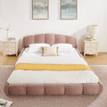 GDFStudio Elvina Low Profile Upholstered Platform Bed with Curved Chenille Headboard, Pink, Queen