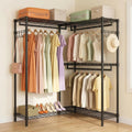 GDFStudio Cornera L-Shaped Heavy Duty Garment Rack with Adjustable Shelves and Hanging Rods, Black