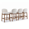 Christopher Knight Home Warren Modern Rubberwood Boucle Upholstered Counter Stools with Curved Back (Set of 4), Beige/Walnut