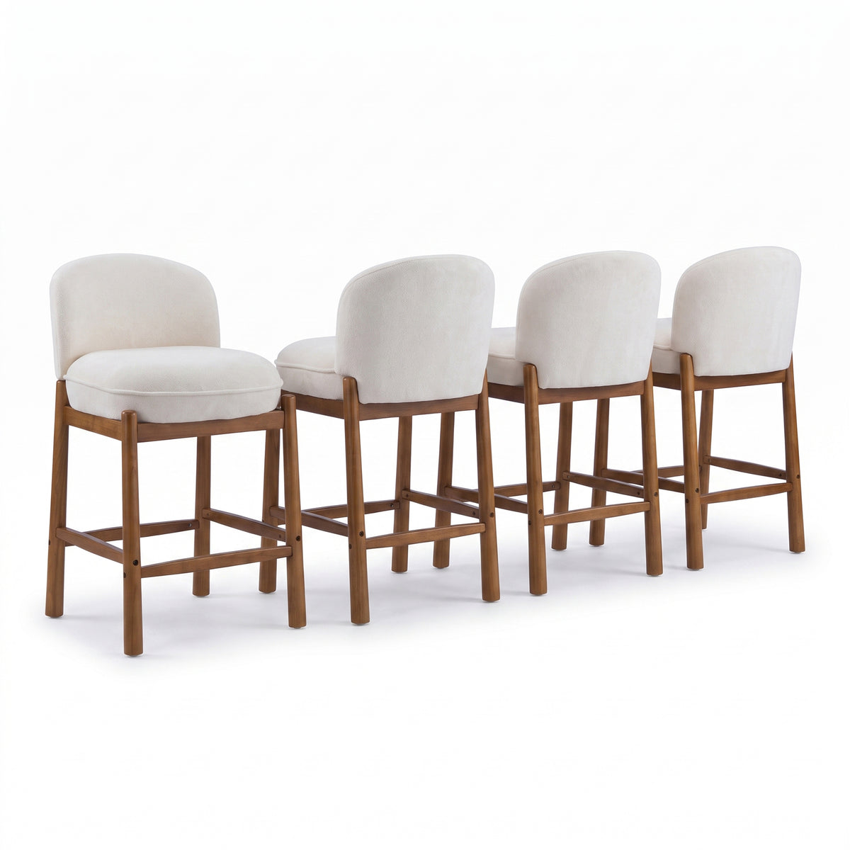 Christopher Knight Home Warren Modern Rubberwood Boucle Upholstered Counter Stools with Curved Back (Set of 4), Beige/Walnut