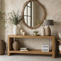 GDFStudio Louetta 63-Inch Farmhouse Wood Console Table with 2-Tier Storage Shelf, Light Brown