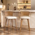GDFStudio Waverly 27" Mid-Century Modern Rattan Upholstered Bar Stool with Metal Legs (Set of 2), Cream/Natural