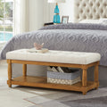 GDFStudio Hazel Modern Wooden Linen Upholstered Bench with Storage Shelf and Tufted Design, Ivory