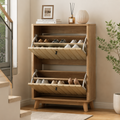 GDFStudio Carlisle 23.6" Wood Shoe Storage Cabinet with Tilt Out Compartments and Adjustable Shelves, Oak