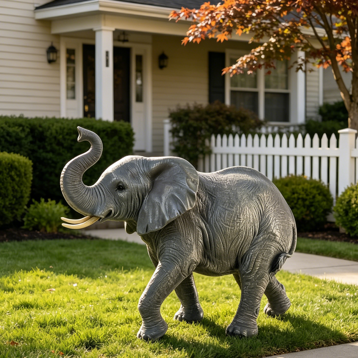 GDFStudio Wills 20'' Tall Outdoor Realistic Elephant Statue with Raised Trunk, Gray