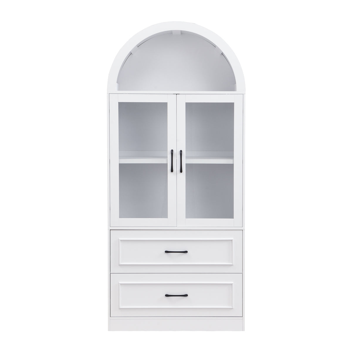 Christopher Knight Home Solatio Modern Arched Display Storage Cabinet with Tempered Glass Doors and Drawers, White