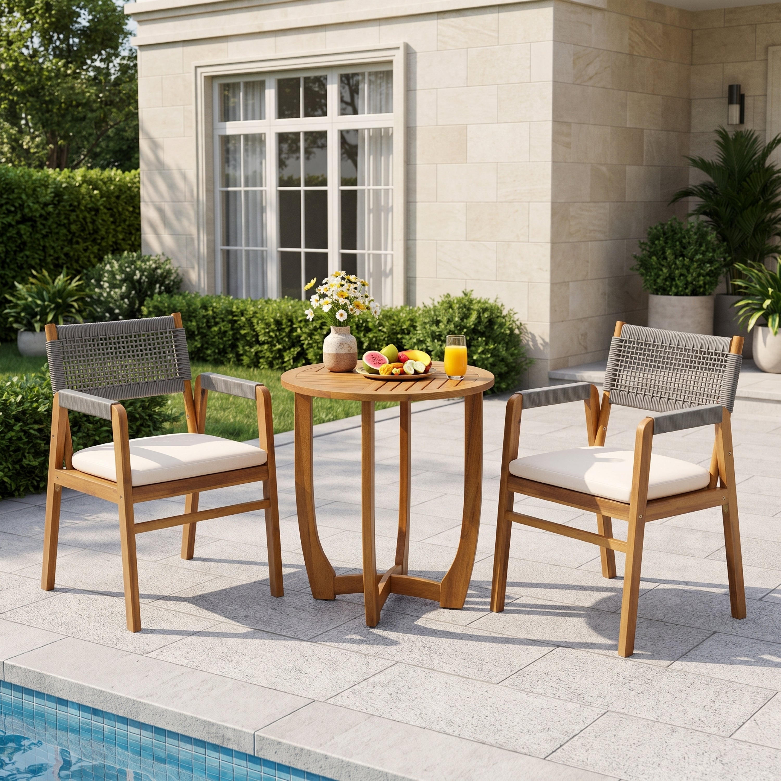 Christopher Knight Home Joueyf  3 Pieces Rustic Patio Acacia Bistro Set, Teak/Gray