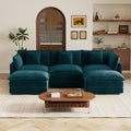 GDFStudio Asasia 3 Seat U-Shaped Chenille Upholstered Sectional Sofa with 2 Reversible Ottomans and 5 Pillows, Blue