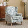 GDFStudio Maddy Modern Wingback Upholstered Accent Chair with Retro Wood Legs, Antique Blue