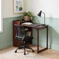 GDFStudio Quinn Mid-Century Modern Bamboo Foldable Desk with Shelf, Dark Brown