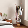 GDFStudio Lilian Modern Rubberwood Coat Rack with 4 Hooks and Open Shelves, Walnut