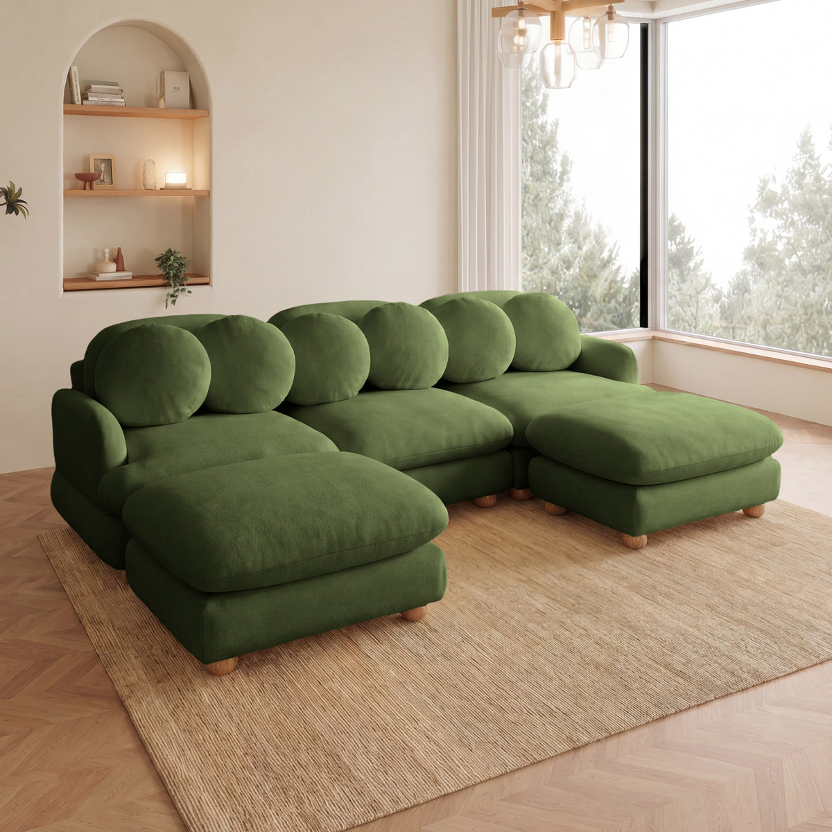 GDFStudio Pebble Modular Chenille Upholstered 95  U Sectional Sofa Green