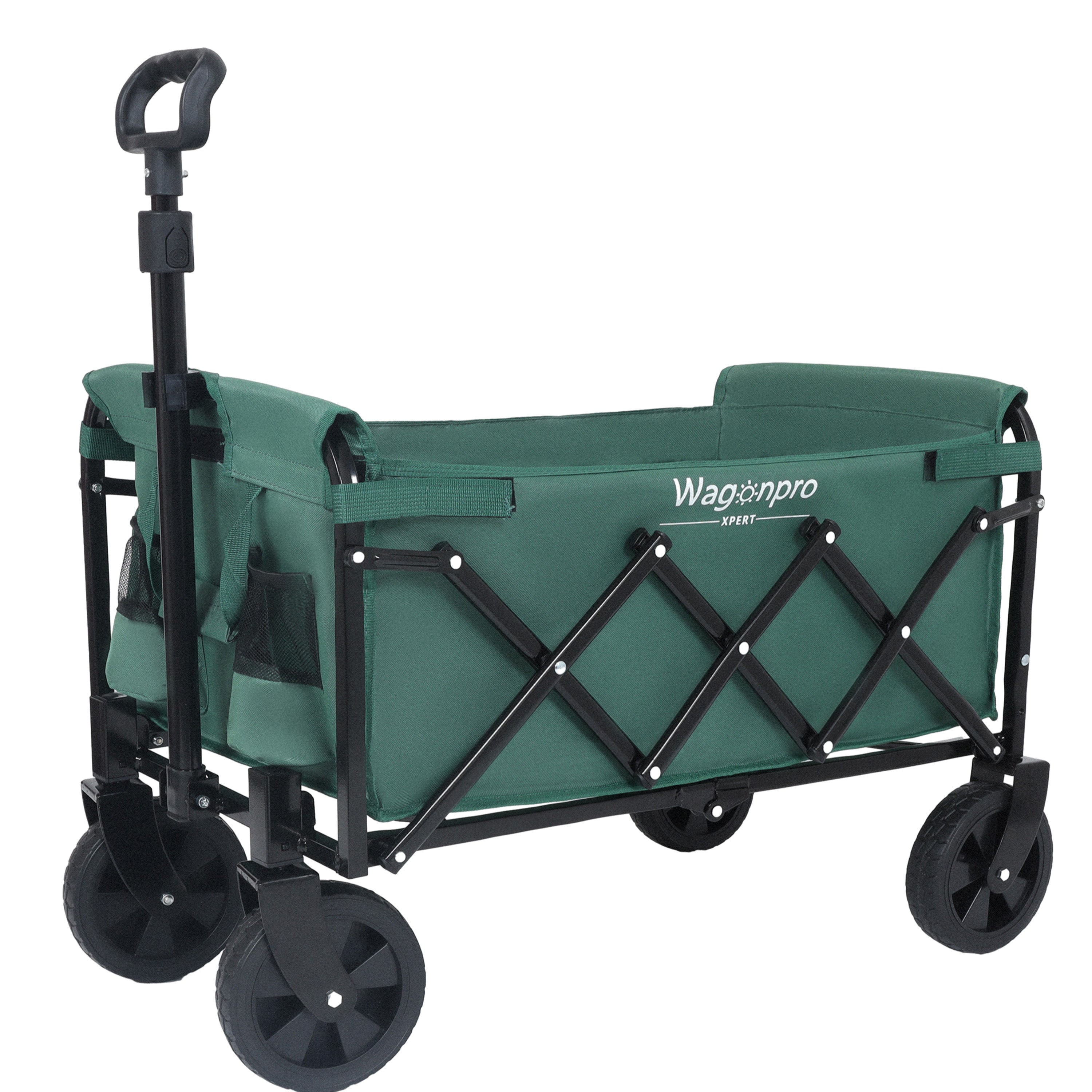 GDFStudio Latifa Foldable Utility Wagon Cart with Dual-Layer Storage Pocket and All-Terrain Wheels, Brown