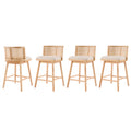 Christopher Knight Home Nilo Modern Woven Rattan Rubberwood Upholstered Counter Stools with Rattan Curved Backrest (Set of 4), Beige/Natural