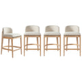 Christopher Knight Home Stephanie Farmhouse Rubberwood Upholstered Counter Stools with Curved Backrest (Set of 4), Natural/Beige
