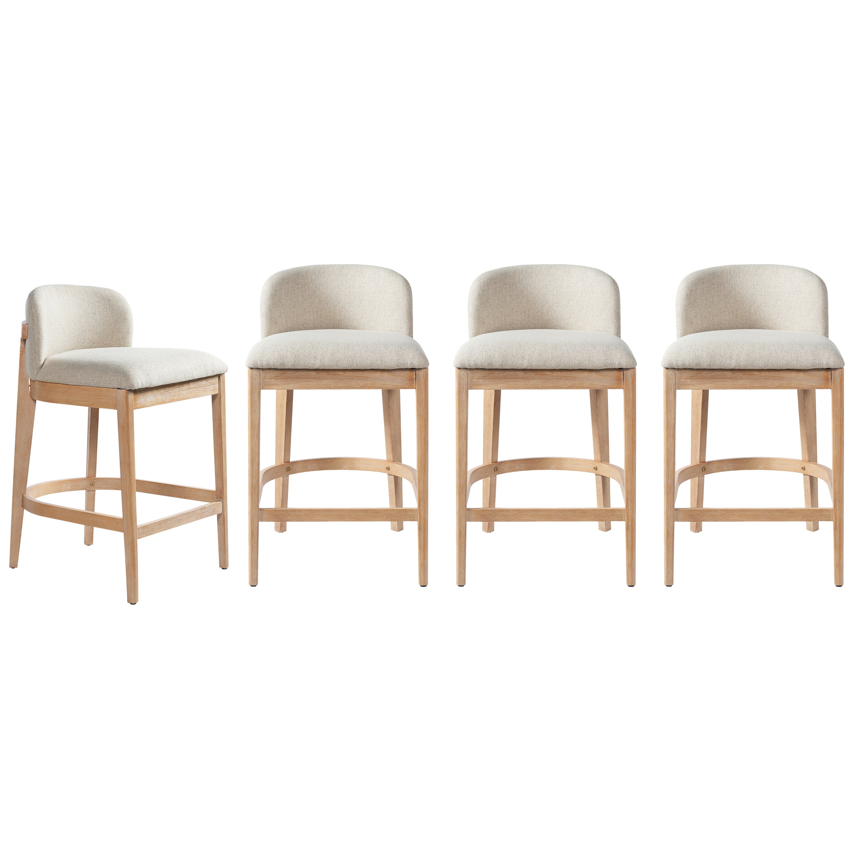 Christopher Knight Home Stephanie Farmhouse Rubberwood Upholstered Counter Stools with Curved Backrest (Set of 4), Natural/Beige
