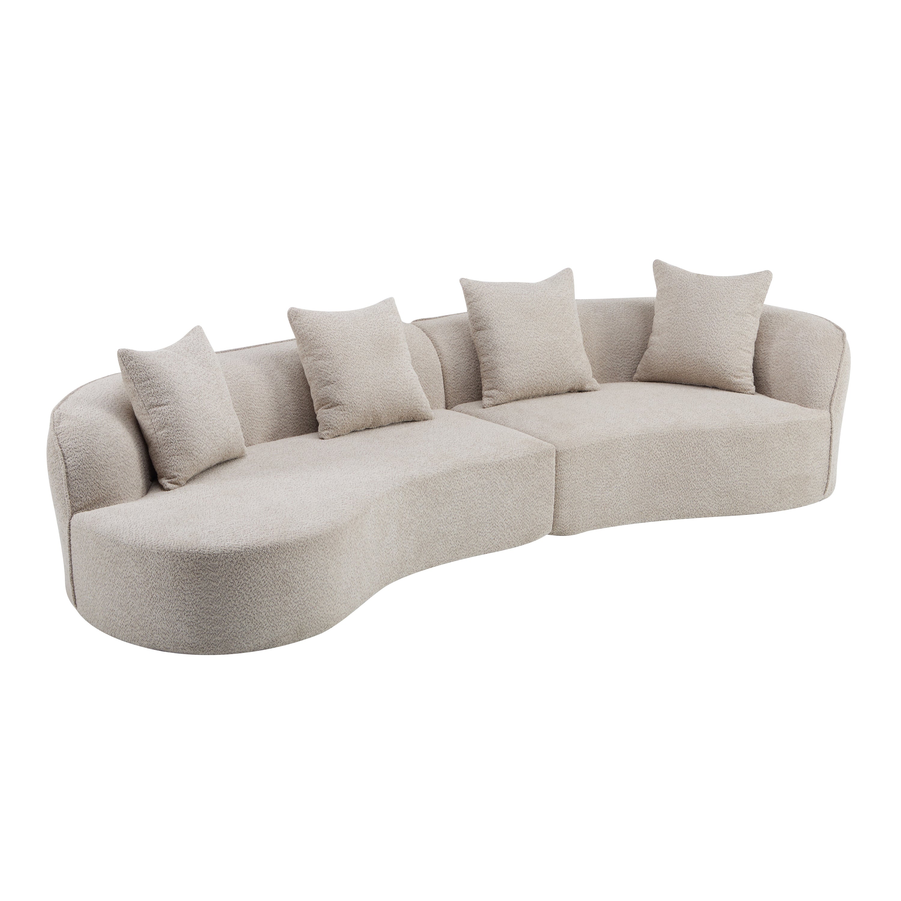 Christopher Knight Home Hailey 126? Modern Boucle Upholstered 5 Seater Curved Sectional Sofa with Pillows, Almond
