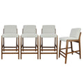Christopher Knight Home Yvette Mid-Century Modern Rubberwood Upholstered Bar Stools (Set of 4), Walnut/Beige
