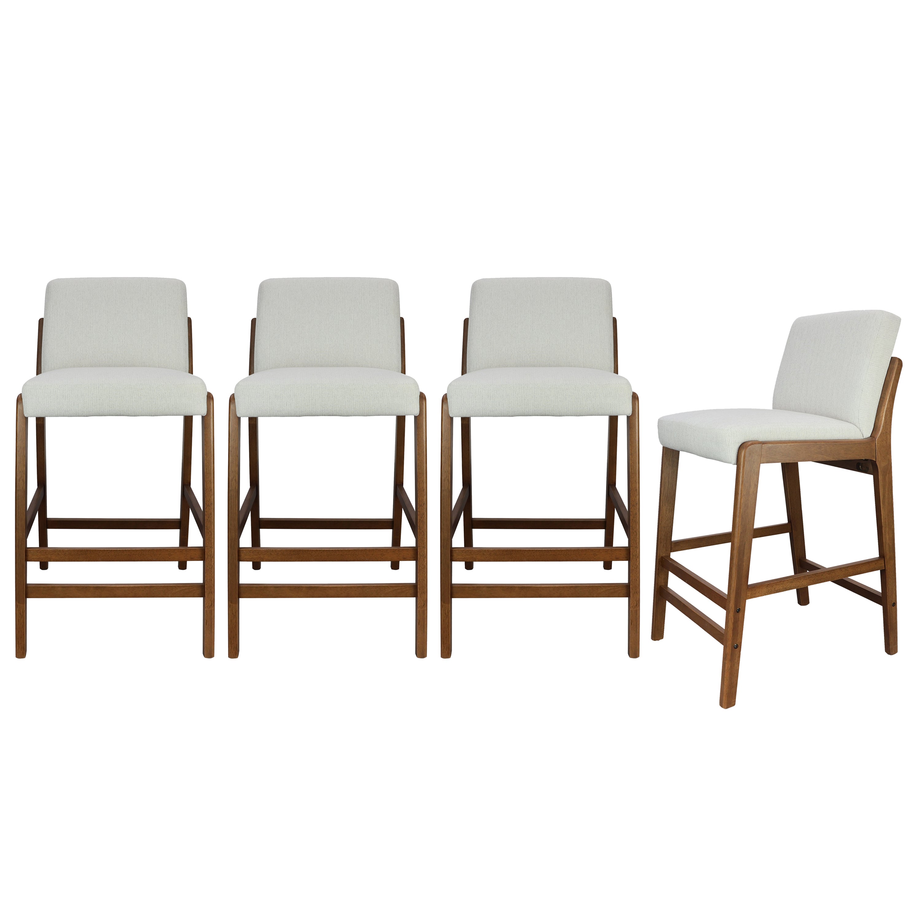 Christopher Knight Home Yvette Mid-Century Modern Rubberwood Upholstered Bar Stools (Set of 4), Walnut/Beige