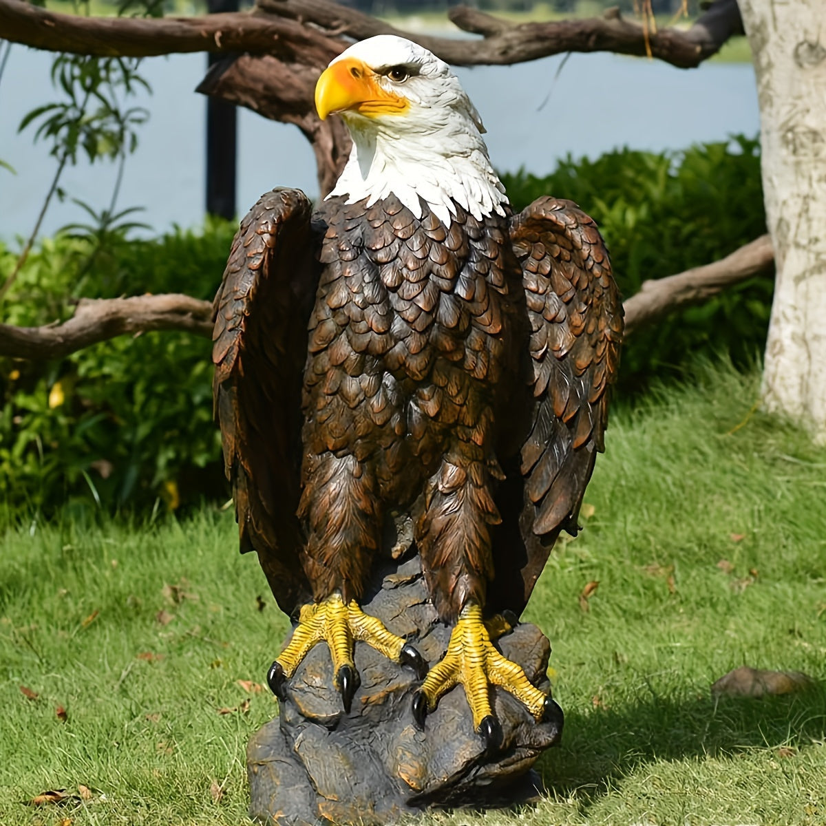 GDFStudio Crispus 24.4  H Outdoor Hand-Painted Bald Eagle Resin Statue, Brown
