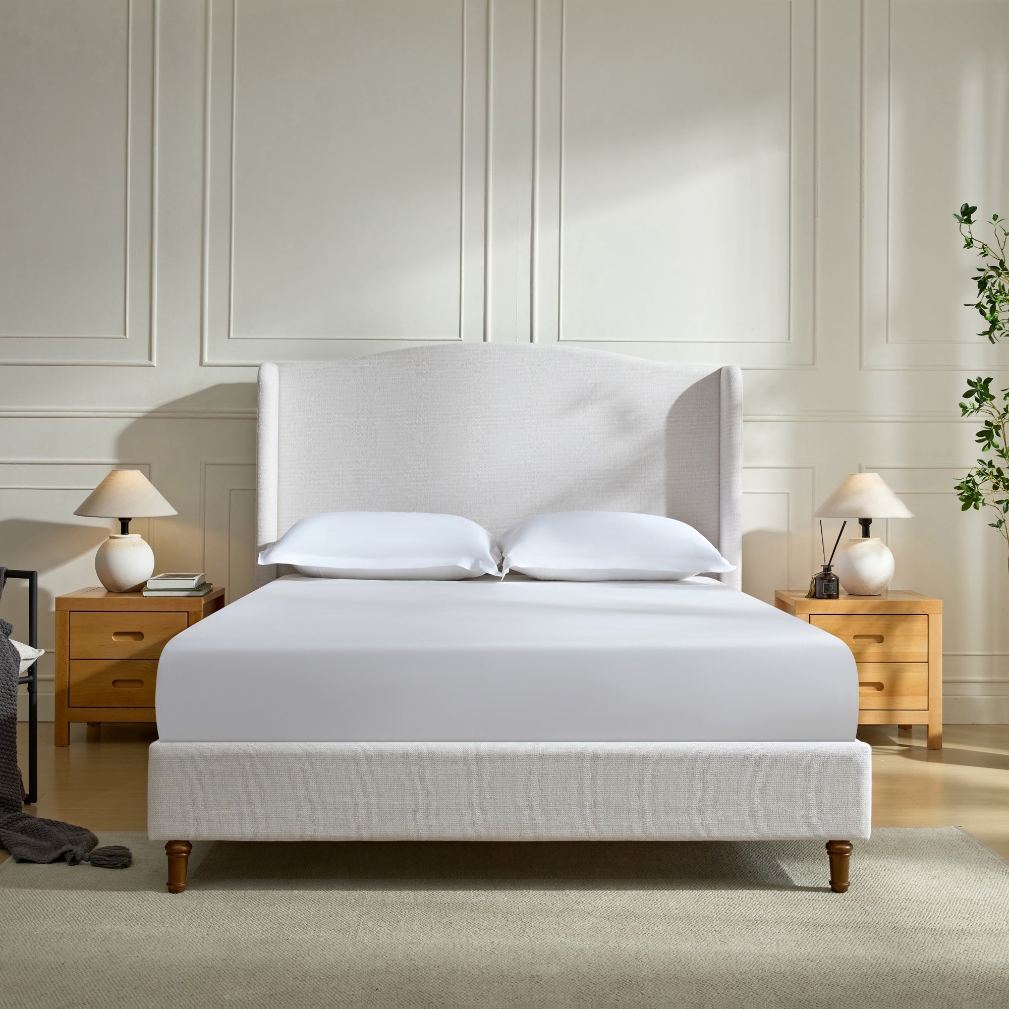 GDFStudio Hyman Chenille Upholstered Wood Wingback Platform Bed Frame with 54" High Headboard, King