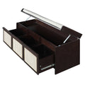 GDFStudio Harlow Wooden Storage Bench with Rattan Drawers and Removable Button‑Tufted Upholstered Cushion, Espresso
