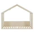 GDFStudio Mercer Modern Wooden Canopy Bed with Upholstered Linen Side Panels, Antique White, Twin