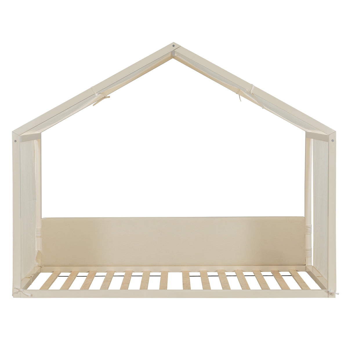 GDFStudio Mercer Modern Wooden Canopy Bed with Upholstered Linen Side Panels, Antique White, Twin